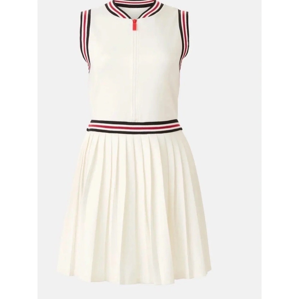 NWT Hunter Pleated Tennis Dress Mini Front Zip Sleeveless White Varsity Preppy M - Picture 1 of 12